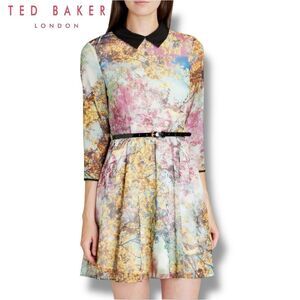 Ted Baker Eponi Dress Tree Bird Print Blue Yellow Pink ASO Demi Lovato  (6 US)